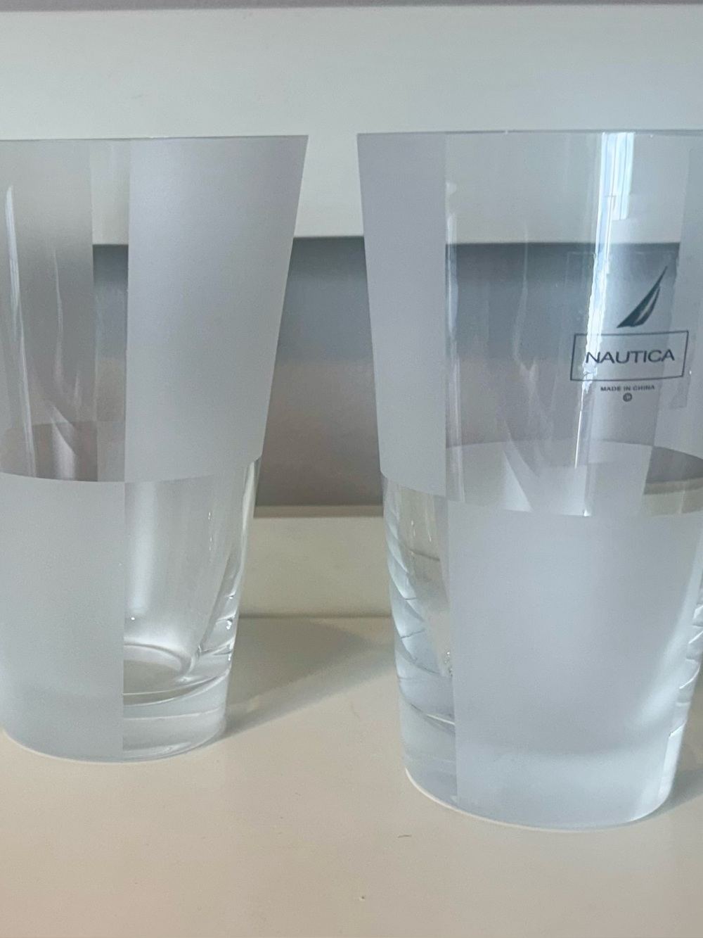 SET OF 3 NAUTICA Frosted Blown Glass Tumblers 5 ¾” Fine Drinking Glasses NEW!!